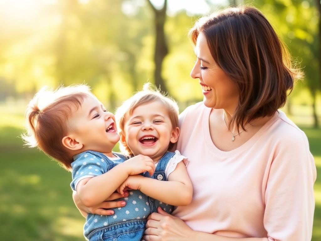 Mama śmiejąca się z dziećmi po udanej terapii